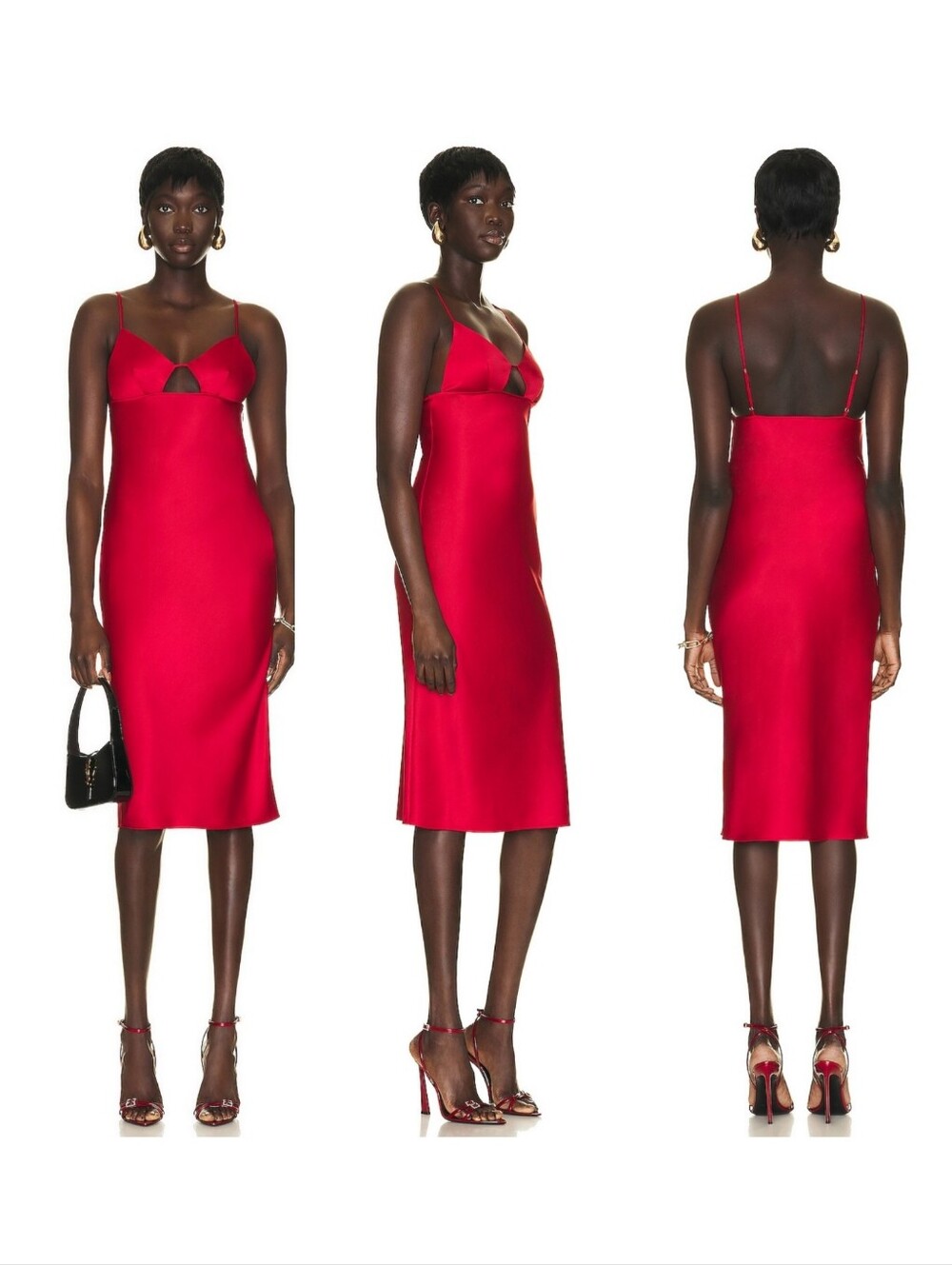Fleur du Mal Eco Luxe Keyhole Slip Midi Dress Medium Red